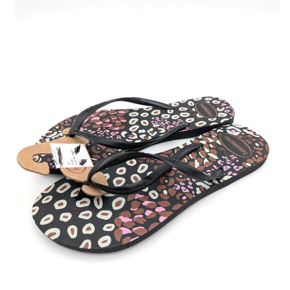 Havaianas Women's Slim Logo Flip Flop Thong Sandals Black Size US11/12 EU43/44 - Picture 1 of 7